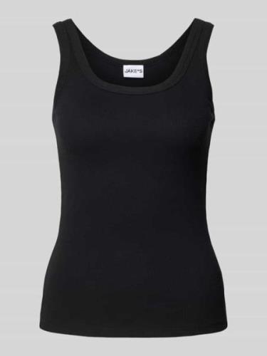 Jake*s Casual Tanktop in Ripp-Optik in Black, Größe L