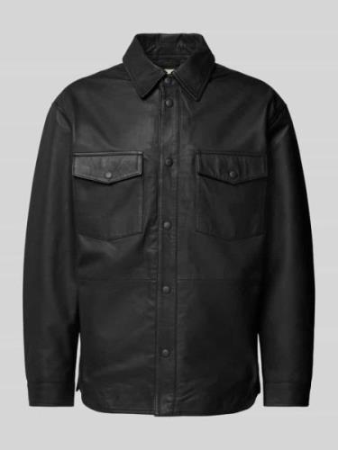 Jack & Jones Premium Lederjacke mit Kentkragen Modell 'SERGE' in Black...