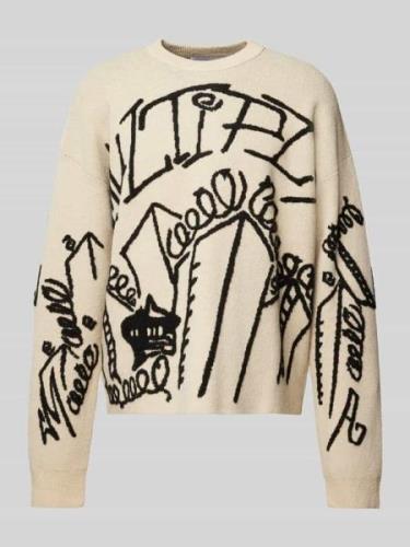 Multiply Apparel Strickpullover mit Statement-Prints in Offwhite, Größ...