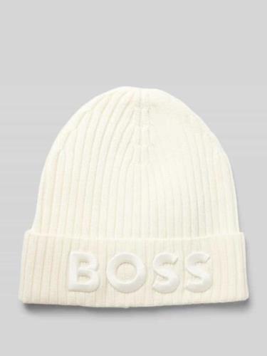 BOSS Beanie mit Label-Stitching Modell 'Lara' in Ecru, Größe 1