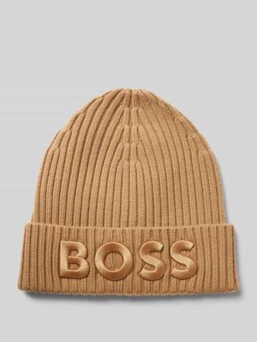 BOSS Beanie mit Label-Stitching Modell 'Lara' in Camel, Größe 1