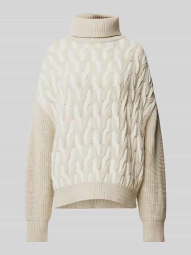 BOSS Oversized Strickpullover mit Rollkragen Modell 'Ferdolia' in Beig...