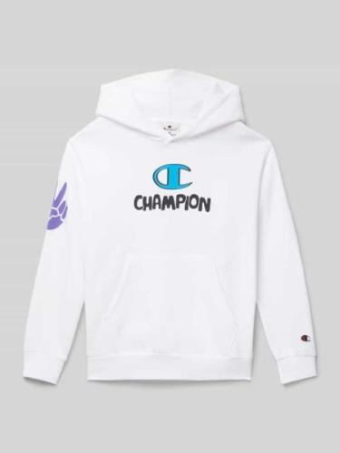 CHAMPION Hoodie mit Label-Print in Weiss, Größe 140