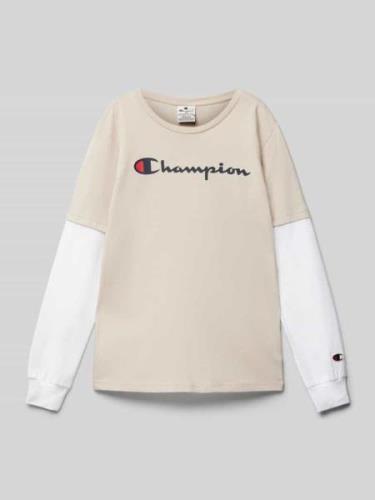 CHAMPION Longsleeve mit Label-Details und Rundhalsausschnitt in Stein,...