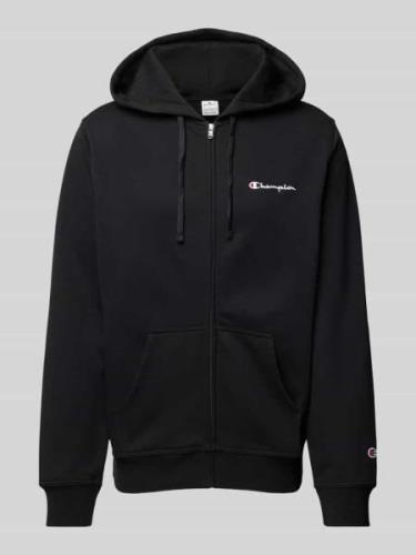 CHAMPION Sweatjacke mit Label-Stitching in Black, Größe L