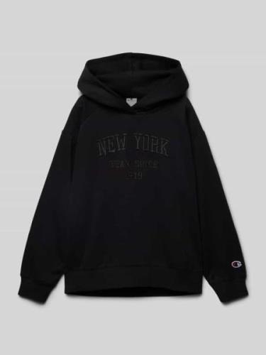 CHAMPION Hoodie mit Label-Stitching in Black, Größe 140