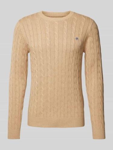 Gant Strickpullover mit Rundhalsausschnitt in Beige Melange, Größe L