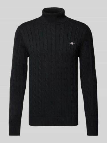 Gant Rollkragenpullover mit Label-Stitching in Black, Größe XL