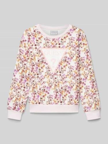 Guess Sweatshirt mit Label-Print in Ecru, Größe 104