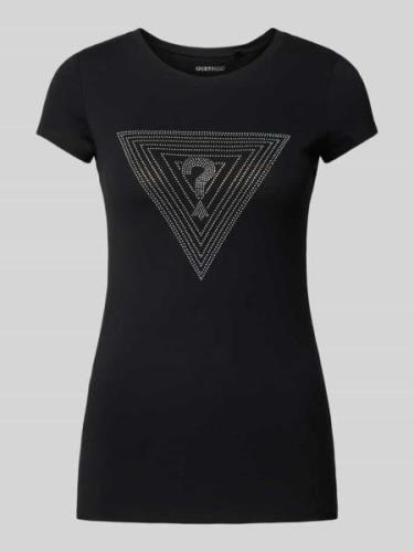 Guess Slim Fit T-Shirt mit Strasssteinbesatz in Black, Größe L