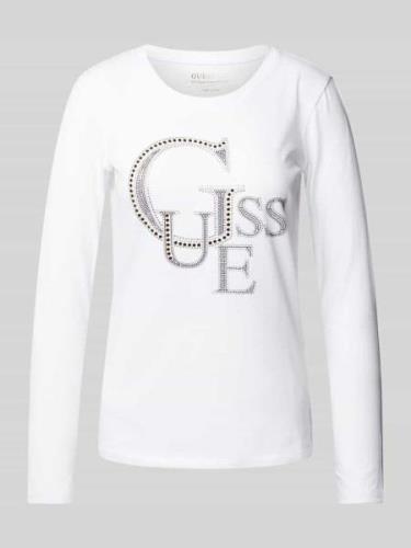 Guess Longsleeve mit Strasssteinbesatz in Weiss, Größe M