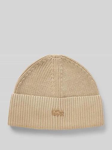 Lacoste Beanie mit Logo-Badge in Beige, Größe 1