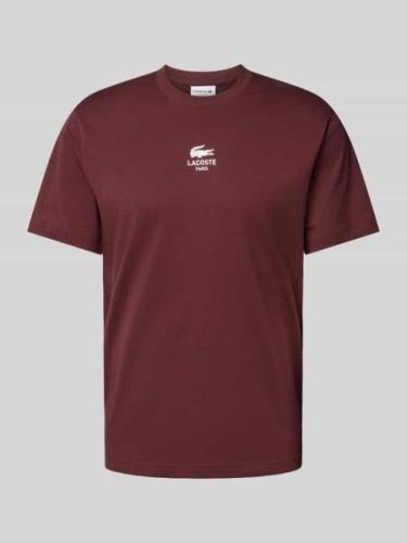 Lacoste T-Shirt mit Label-Print in Bordeaux, Größe XL