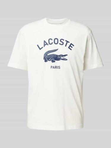 Lacoste T-Shirt mit Label-Print in Offwhite, Größe XL