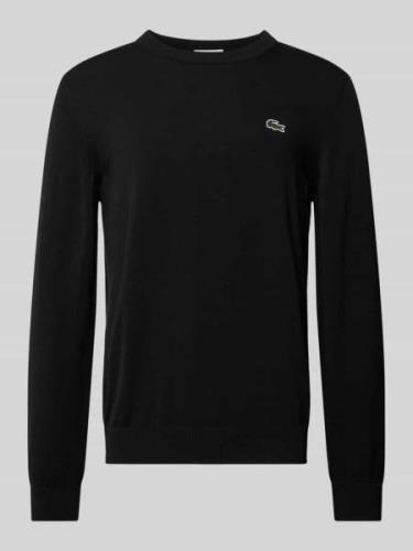 Lacoste Strickpullover mit Logo-Patch in Black, Größe S