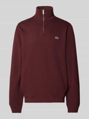 Lacoste Strickpullover mit Stehkragen in Bordeaux, Größe L