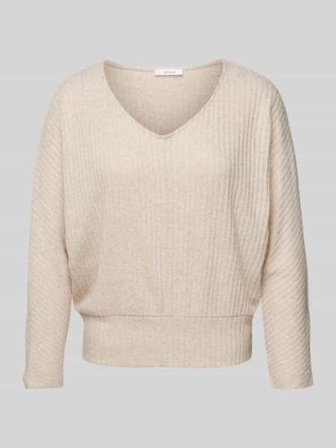 OPUS Longsleeve mit V-Ausschnitt Modell 'Sococo' in Beige, Größe 36