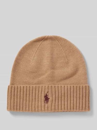 POLO RALPH LAUREN Beanie aus Kaschmir mit Label-Stitching in Beige, Gr...