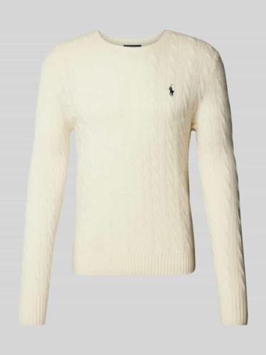 POLO RALPH LAUREN Pullover mit Logo-Stitching in Ecru, Größe L