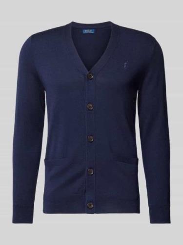 POLO RALPH LAUREN Wollcardigan mit Logo-Stitching in Marine, Größe S