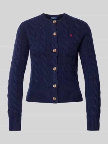 POLO RALPH LAUREN Wollcardigan mit Zopfmuster in Marine, Größe L