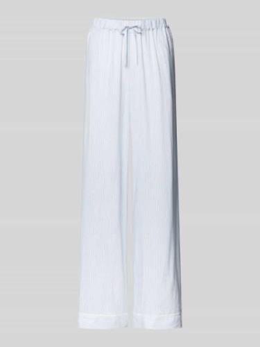 TOMMY HILFIGER Wide Leg Pyjama-Stoffhose mit Logo-Stitching in Hellbla...