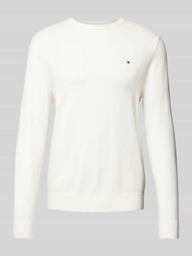 Tommy Hilfiger Strickpullover mit Logo-Stitching Modell 'PIMA' in Offw...