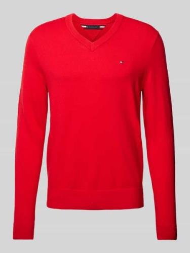 Tommy Hilfiger Strickpullover mit Logo-Stitching Modell 'PIMA' in Rot,...