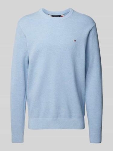 Tommy Hilfiger Strickpullover mit Logo-Stitching in Hellblau, Größe L