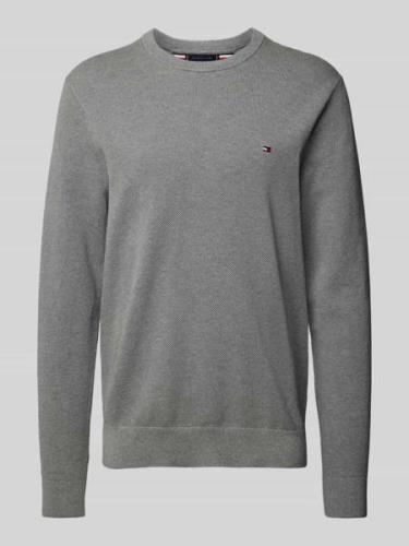 Tommy Hilfiger Strickpullover mit Logo-Stitching in Hellgrau, Größe L