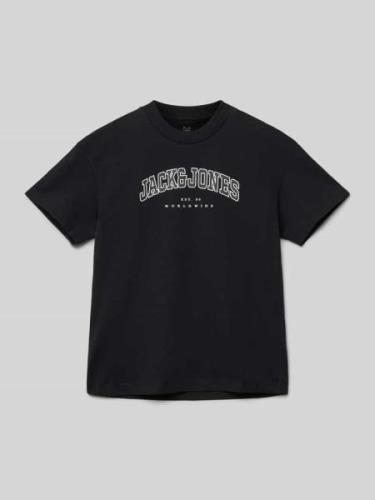 Jack & Jones T-Shirt mit Label-Print Modell 'CALEB' in Black, Größe 15...