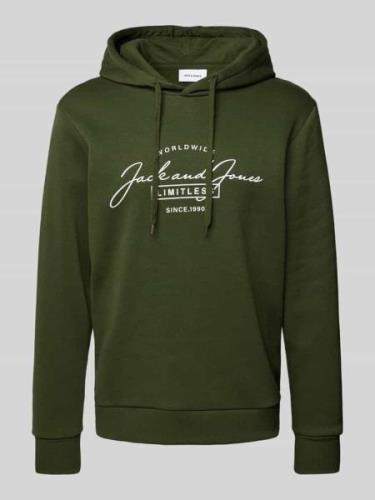 Jack & Jones Hoodie mit Label-Print Modell 'FERRIS' in Dunkelgruen, Gr...