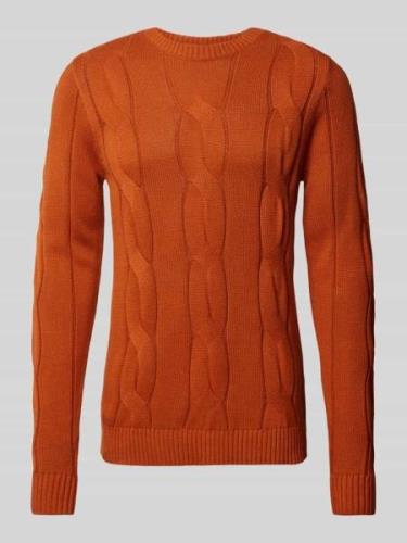 Lindbergh Strickpullover mit Zoopfmuster in Orange, Größe L