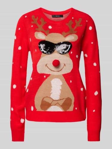 Vero Moda Pullover mit Weihnachtsmotiv Modell 'NEWT INSEL' in Rot, Grö...