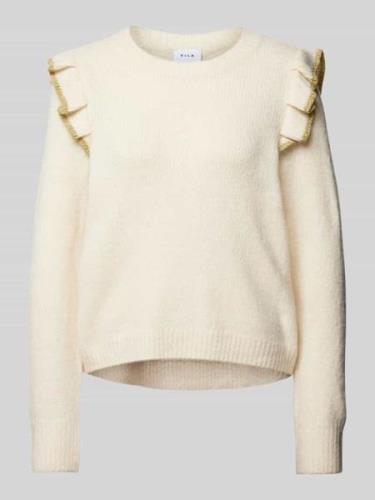 Vila Strickpullover mit Rüschen Modell 'NANZYL' in Beige, Größe L