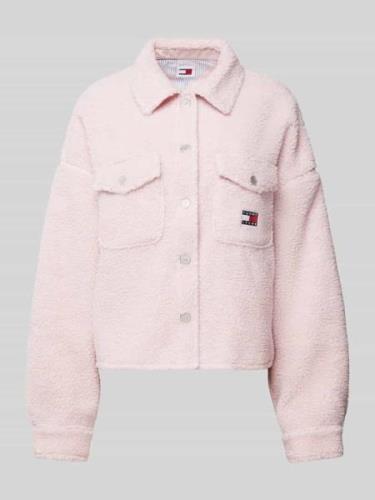 Tommy Jeans Relaxed Fit Hemdjacke aus Fleece in Rosa, Größe L