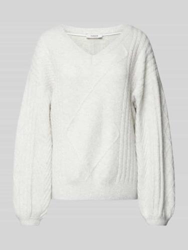 B.Young Strickpullover mit V-Ausschnitt Modell 'Medi' in Offwhite Mela...