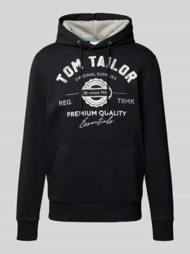 Tom Tailor Regular Fit Hoodie mit Logo Print in Black, Größe L