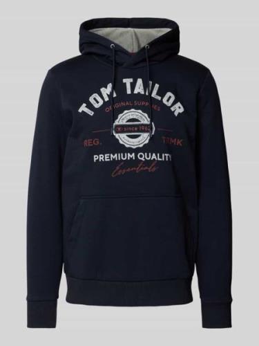 Tom Tailor Regular Fit Hoodie aus Baumwoll-Mix mit Logo Print in Marin...