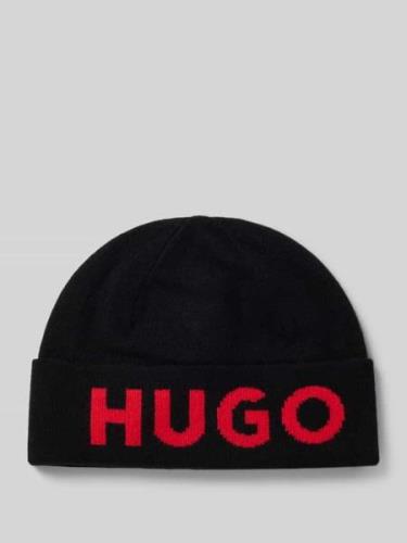 HUGO Beanie mit Label-Detail Modell 'Xola' in Black, Größe 1