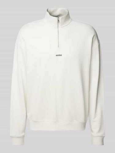 HUGO Sweatshirt mit Troyer-Kragen Modell "Durty" in Offwhite, Größe XL