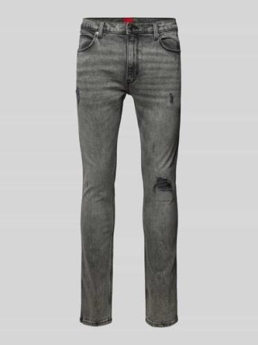 HUGO Skinny Fit Jeans im Destroyed-Look Modell 'HUGO 734' in Hellgrau,...