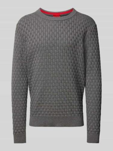 HUGO Strickpullover mit Strukturmuster Modell 'Stubon' in Mittelgrau, ...