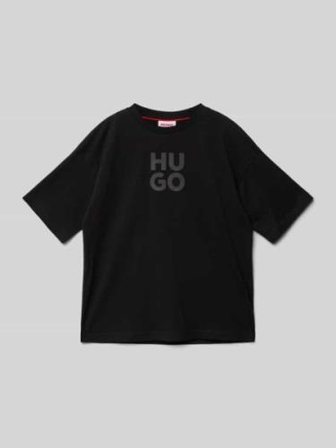 HUGO T-Shirt mit Label-Print in Black, Größe 140