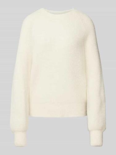 Lanius Strickpullover mit gerippten Abschlüssen in Offwhite, Größe 34