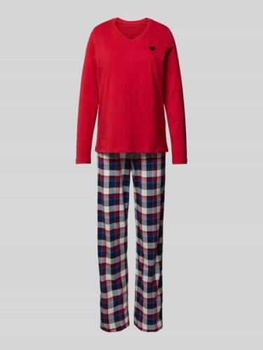 Schiesser Pyjama mit Motiv-Stitching in Rot, Größe 36