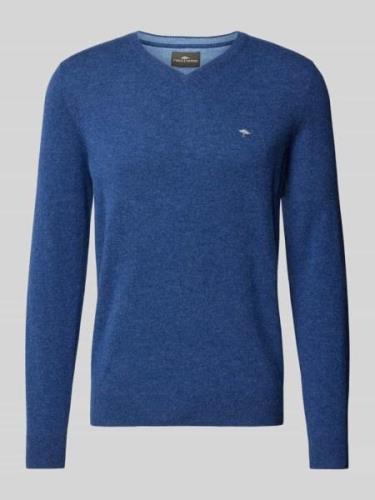 Fynch-Hatton Strickpullover mit V-Ausschnitt in Rauchblau, Größe L