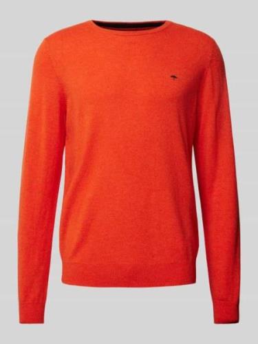 Fynch-Hatton Strickpullover mit Label-Stitching in Orange, Größe L