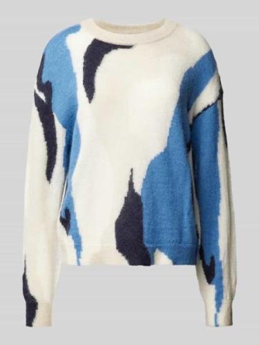 comma Strickpullover mit gerippten Abschlüssen in Bleu, Größe M