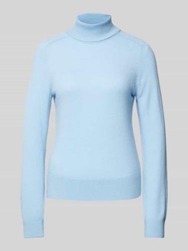 comma Rollkragenpullover mit gerippten Abschlüssen in Bleu, Größe 34